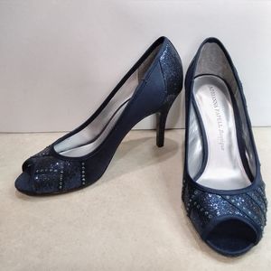 Adrianne Papell Flair Peep Toe Evening Pumps Navy Women’s Size 8